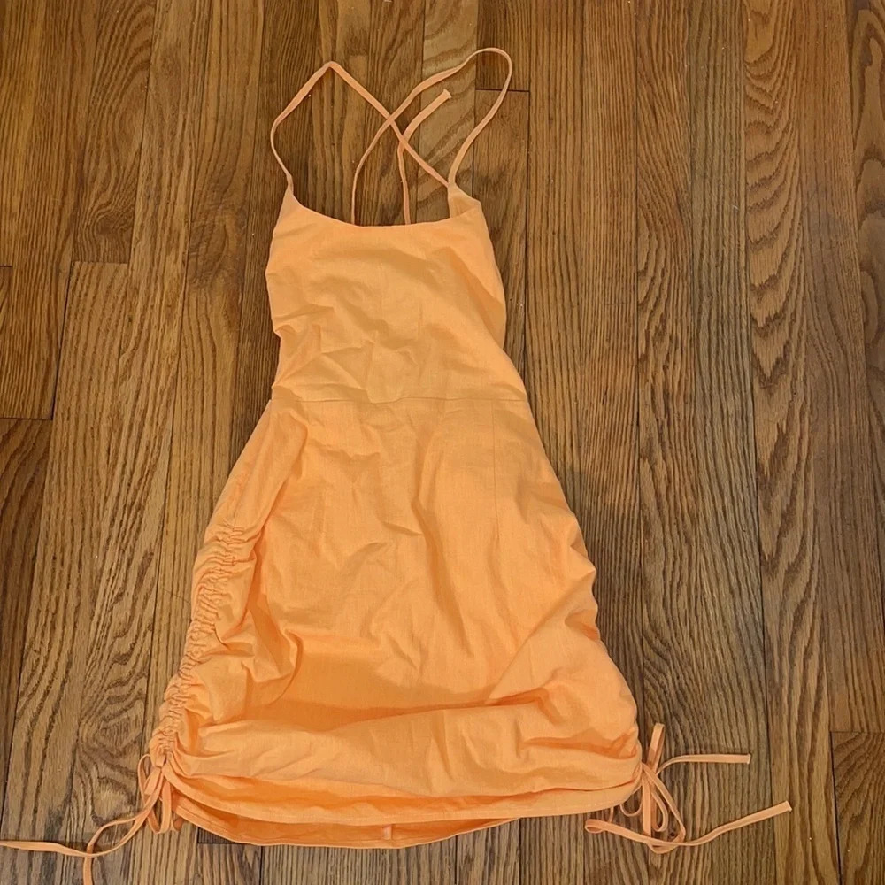 Salty Ruched Hem Lace Up Back Mini Dress Orange size S‎